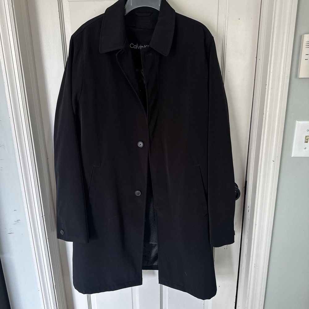 Calvin‎ Klein Men's Trench coat Raincoat Black Removable Wool Blend Liner Sz 42L